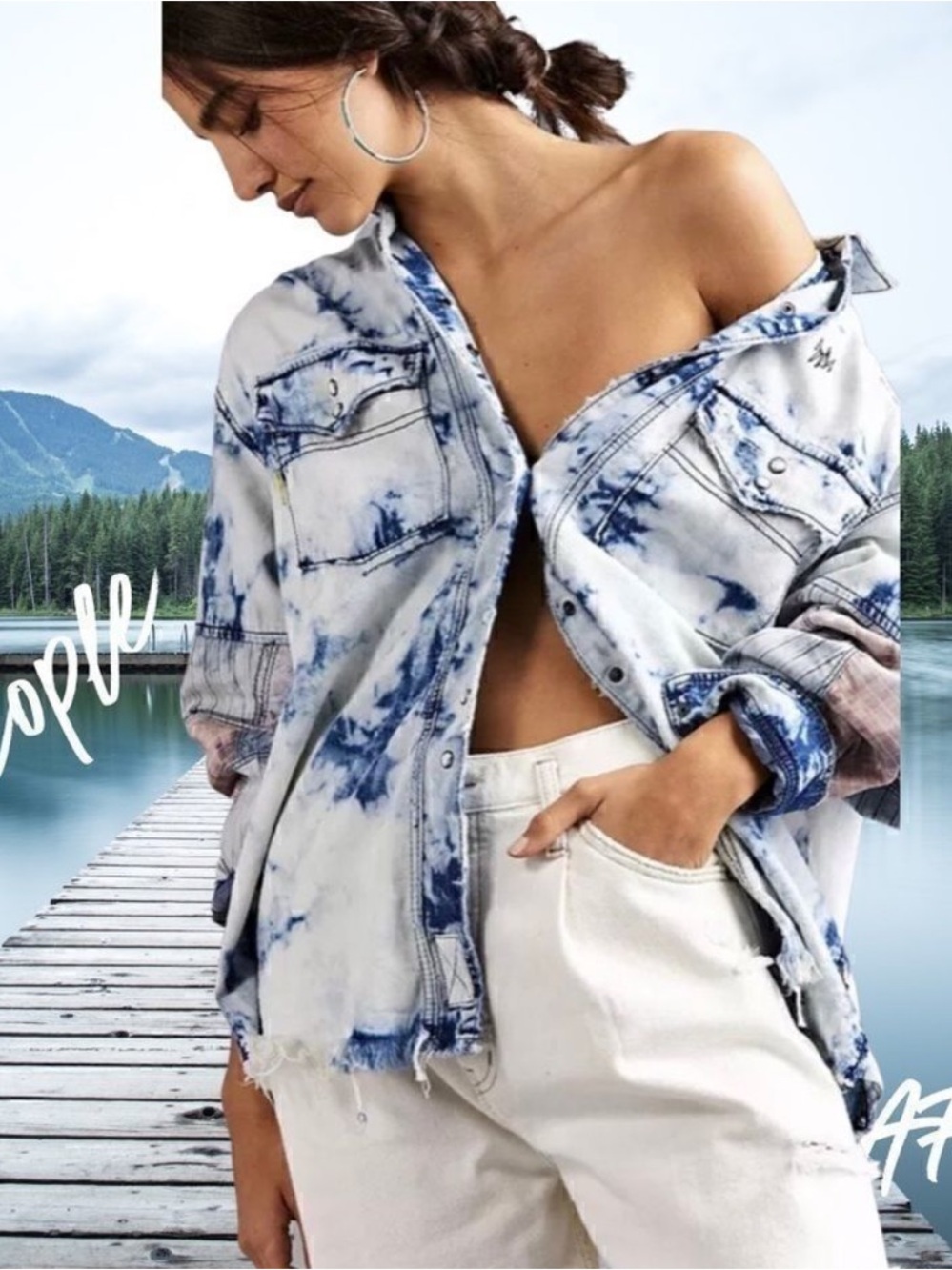 We The Free Blue and White Tie-Dye Denim Shacket